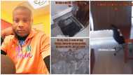 "You get strong heart to open am": Surprise as man finds deep hole in his hotel room, records it