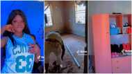 Lady renovates her room in father's house, replaces old flooring with tiles, installs wardrobe