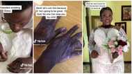 Burnt hand survivor shares video of beautiful beaded wedding dress he made, peeps in awe: "Blessed hands"