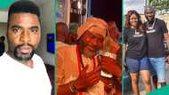 Ibrahim Chatta hugs ex Olayinka Solomon, her new husband at Iyalode premiere, video triggers many
