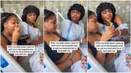 "I am that sibling": Young lady surprises sick sister, eats her food, sips drink in viral video