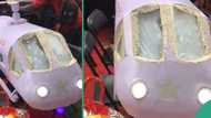 Ghanaian man laid to rest in stylish coffin looking like an aeroplane, video emerges on social media