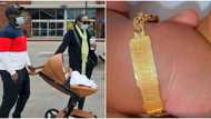 Comedian AY Makun’s wife flaunts customised gold bracelet they got for newborn child, fans gush
