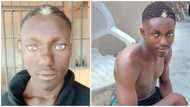 Young Nigerian man with natural light blue eyes and white hairs in front of his head goes viral, wows many