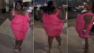 Confident plus-sized lady in pink gown displays her rare body shape, video gets tongues wagging