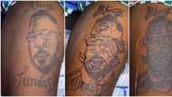 "Wetin I do?" Tunde Ednut asks as fan who tattooed his face on lap wipes it off, draws big flower in clip