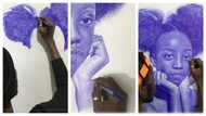 Using 4 blue pens, Naija artist leaves viewers spellbound with beautiful portrait, image goes viral