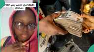 Lady discovers plenty money in her father's pocket while washing his clothes for him