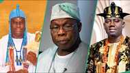 Video of how Ooni of Ife, Alaafin of Oyo greeted ex-president Obasanjo at event trends online