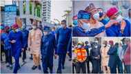 Photos show moment Tinubu arrived site of building collapse in Ikoyi with Sanwo-Olu, others