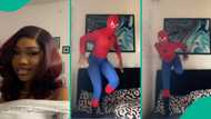 Lady plays Spider-Man to entertain her young nephew during his birthday celebration
