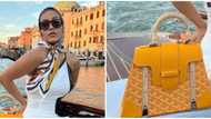 Luxury fashion: BBNaija star Maria spotted with expensive Maison Goyard bag