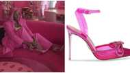 DJ Cuppy styles her N78k Steve Madden rhinestones shoes in boss chic pink look