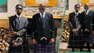 Mr Eazi flaunts ring as he rocks Scottish kilt with RMD: "Holding it down like short skirt"