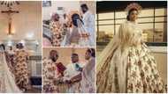 Nigerian couple set the net on fire as they wear Igbo-inspired Isi Agu for their white wedding in cute photos