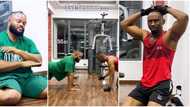 Video as BBNaija Whitemoney loses it during workout session with Saga: "Sebi na you go dey find 6-packs"