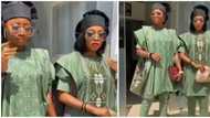 Asoebi fashion: 2 ladies command attention in stylish green agbada outfit, netizens in awe