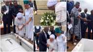 “Death is the end”: Sammie Okposo’s widow, Ozioma weeps, pours sand on his grave at final Burial, fans react