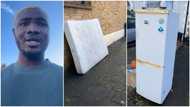 "UK used items": Nigerian man sees free bed, shelf, colt on London street, his video causes stirs