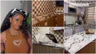"What happens after rent expires?" Lady changes kitchen's decor using wallpapers, puts washing machine, fridge
