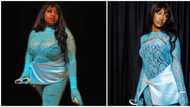 Lady dresses as singer Tems for Halloween, rocks identical blue outfit