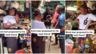 "Abeg, abeg": Nigerian lady expresses shock as her blind male bestie proposes to her in the market in video