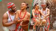 "I don wait tire": Actress Deby Oscar and her fiancé rock Igbo attire for pre-wedding photoshoot