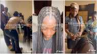 America-based lady uses over N20k to make braids inside Lagos hotel room, shares video of perfect hairstyle