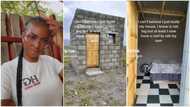 "You're better than us": Smart lady builds small house, tiles floor, moves in without ceilings