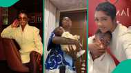Tiwa Savage sweetly rocks Toke Makinwa's baby as she visits with her son: "Jamil carrying his wife"
