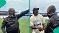 Fans go wild as Nigerian billionaire Obi Cubana visits Enyimba, receives special gift from Kanu Nwankwo, video