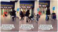 Nigerian lady relocates her younger brother to US, he prostrates for her at the airport, hugs