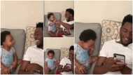 Sweet moment 'father' and baby fist-bump as they talk funny things, their video makes people laugh