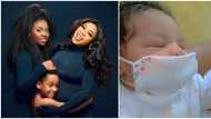 Toyin Lawani unveils face of her newborn lookalike daughter, says she named her after late mum
