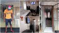 Young man shares viral photos of his house built with iron sheets, it has CCTV, flat TV, fridge & microwave