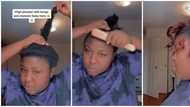 "No be everybody well sha": Reactions as lady shows how she achieved ponytail with short hair