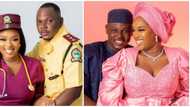 Prewedding idea: Beautiful couple pose in their professional uniforms, warm hearts online