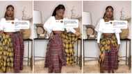 Lady's shirt to skirt hack in trending video leaves peeps unimpressed: "Una like nonsense"