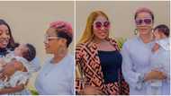 Godmother duty: Actress Anita Joseph joins Uche Ogbodo in church as she christened her newborn baby