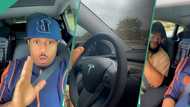 Mike Ezuruonye cries out as he steps out with friend in self-driven Tesla car: "Village people"