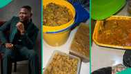 Man reacts after seeing banga soup, beans and other food items mum sent to him, video melts hearts