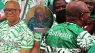 "Authentic president": Reactions as Peter Obi wears controversial jersey to watch Nigeria vs Angola