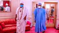 Breaking: Ooni meets Buhari behind closed door amid ethnic tension in Ondo, Oyo (photos)