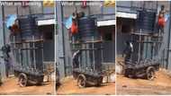 Nigerian man fills a tank with a wheelbarrow of kegs of water in viral video, causes stir on social media