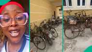 Lady posts video of plenty bicycles inside church in Akwa Ibom state: "Wetin dey sup?"