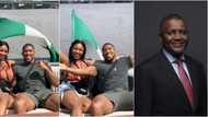Anthony Joshua and sister spotted chilling on billionaire Dangote's N15.5bn luxury yacht (photos)