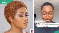 Lady orders cute gold wig, gets funny style, many ask her to become a lawyer, video trends