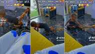 "God will not forgive you" Nigerian mother ties son's leg to chair for scattering her shop, funny video trends