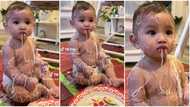 Kid uses noodles to design his body while feeding himself, video of stunning look goes viral, gets 2m likes