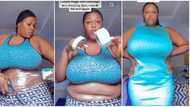 "I've tried it": Plus-size Nigerian lady with belly fat uses cello tape to make her tummy flat, teaches women